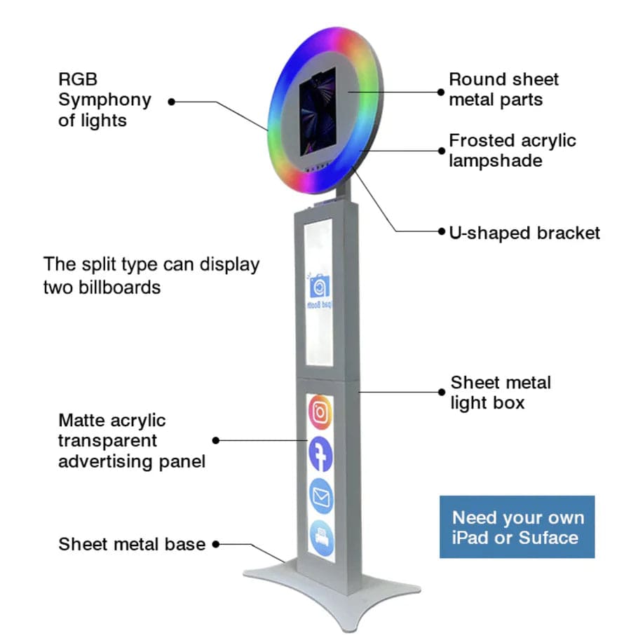 iPad Ring Light Photo Booth with Backlit Advertising Panel